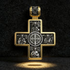Double-Sided S925K Sterling Silver Sacred Heart and Saint Cross Pendant—Your Daily Spiritual Companion