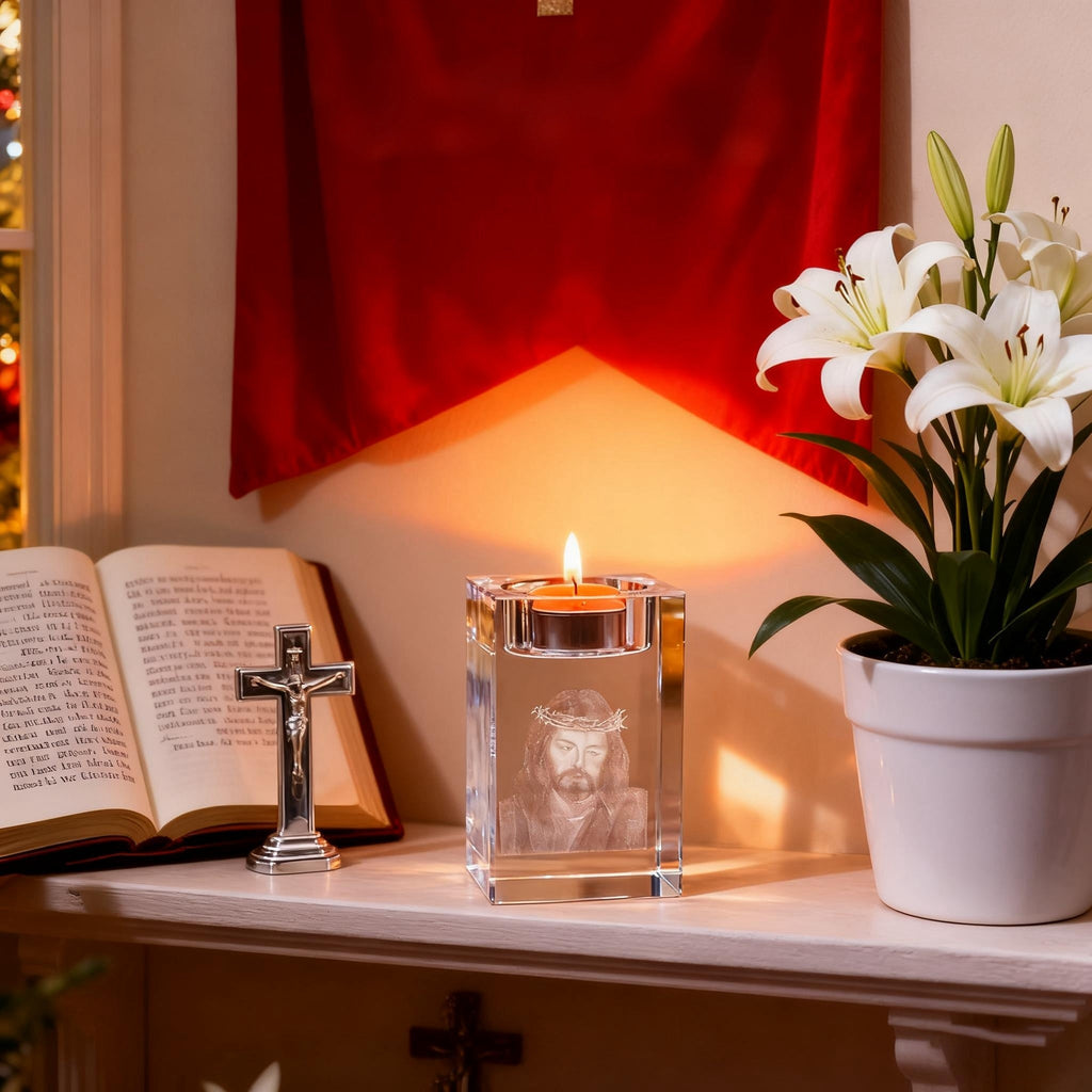 Jesus Crystal Engraved Candle Holder: Light & Faith in One🕯️