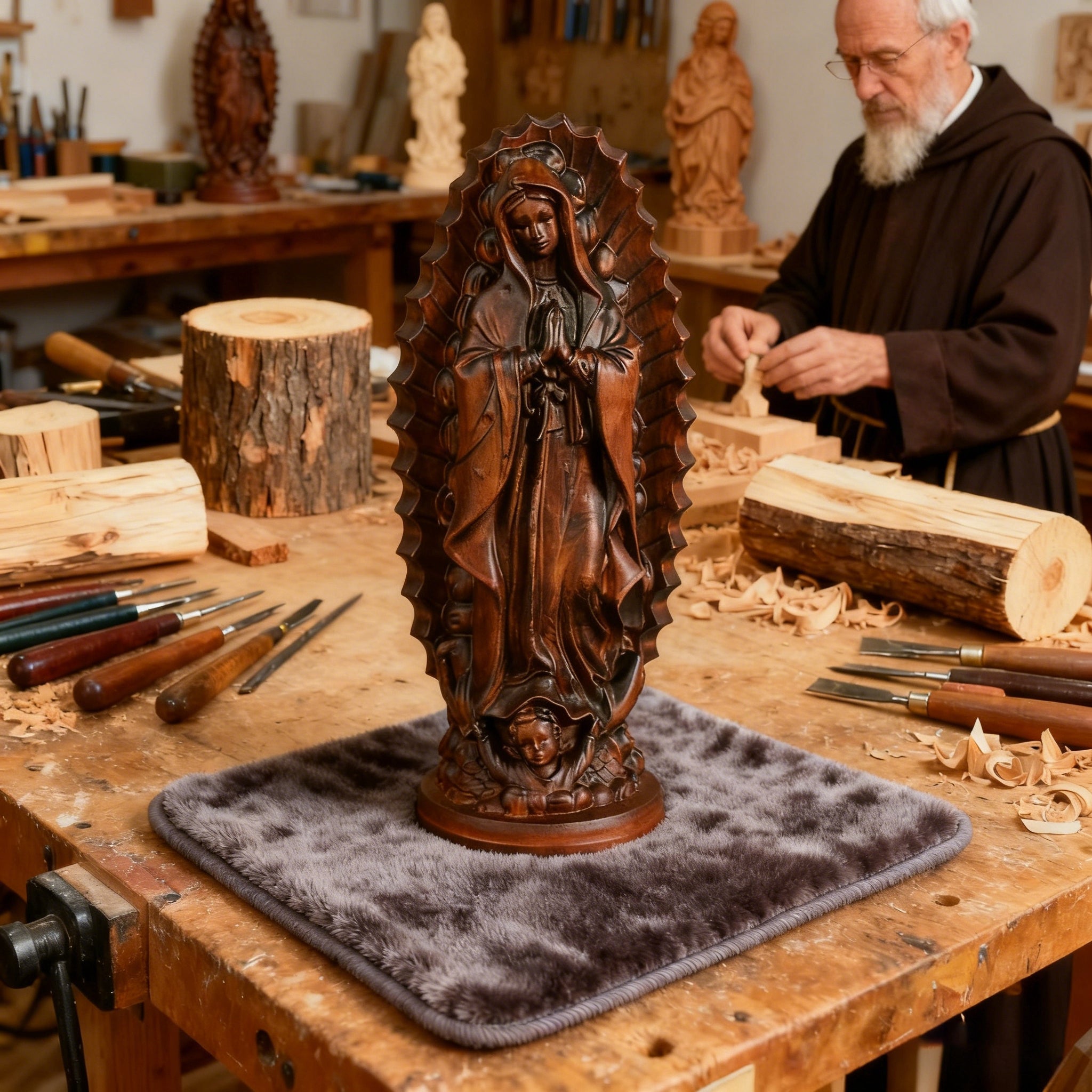 Our Lady of Guadalupe Round Wooden Tabletop Ornament