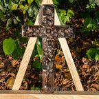 Hand-Carved Rose Cross Wall Art ✝️🌹 | Solid Beechwood Christian Decor with Golden Flowers