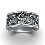 S925K Silver Archangel Michael Ring | Sacred Protection and Baroque Rococo Style Engravings