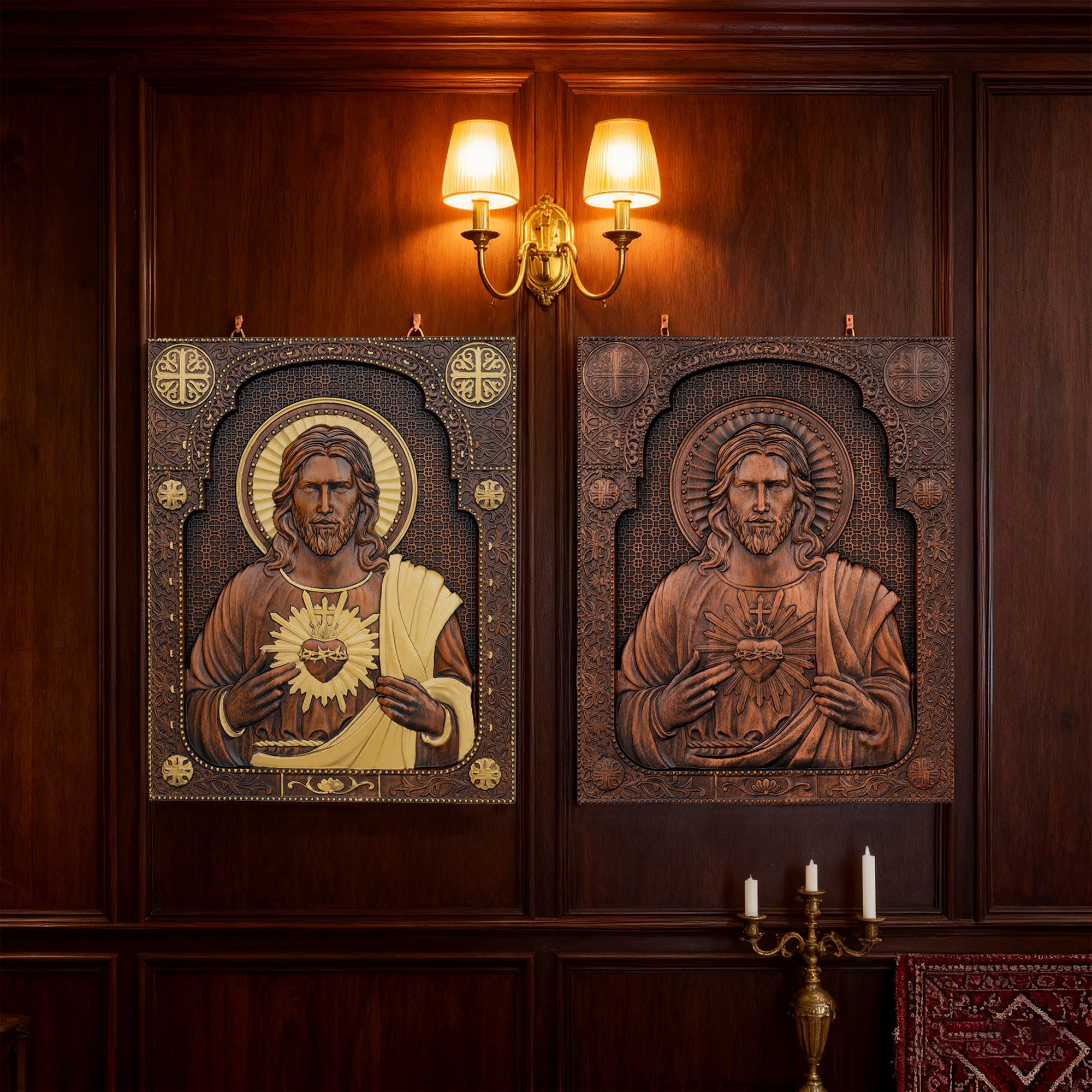 Our Lord Jesus Sacred Heart Wood Carving - Christian Catholic Personalized Carving Gift