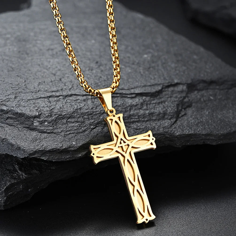 Personalized Irish Celtic Knot Cross  Religious Pendant with Name Necklace(Gold/Silver/Black)