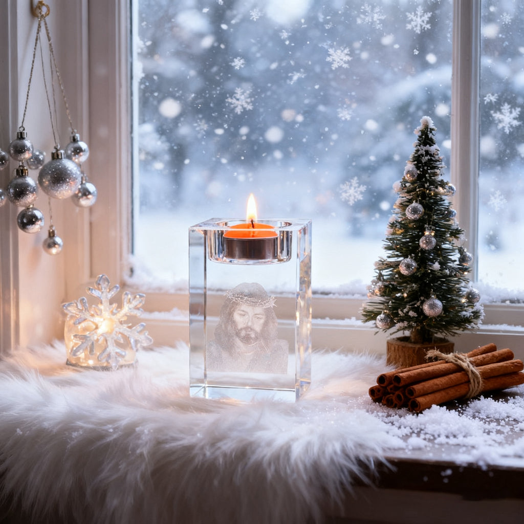 Jesus Crystal Engraved Candle Holder: Light & Faith in One🕯️