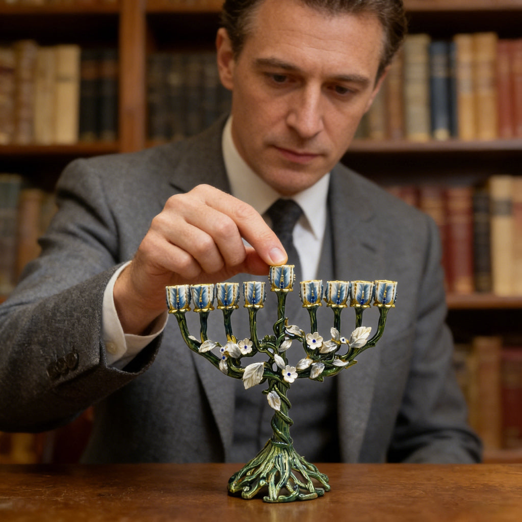 Vintage Vine & Flower 9-Branch Jewish Menorah