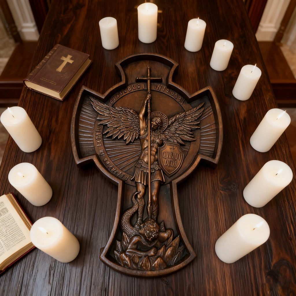 Archangel Michael Solid wood carving gift - Hand carved from a whole piece of wood