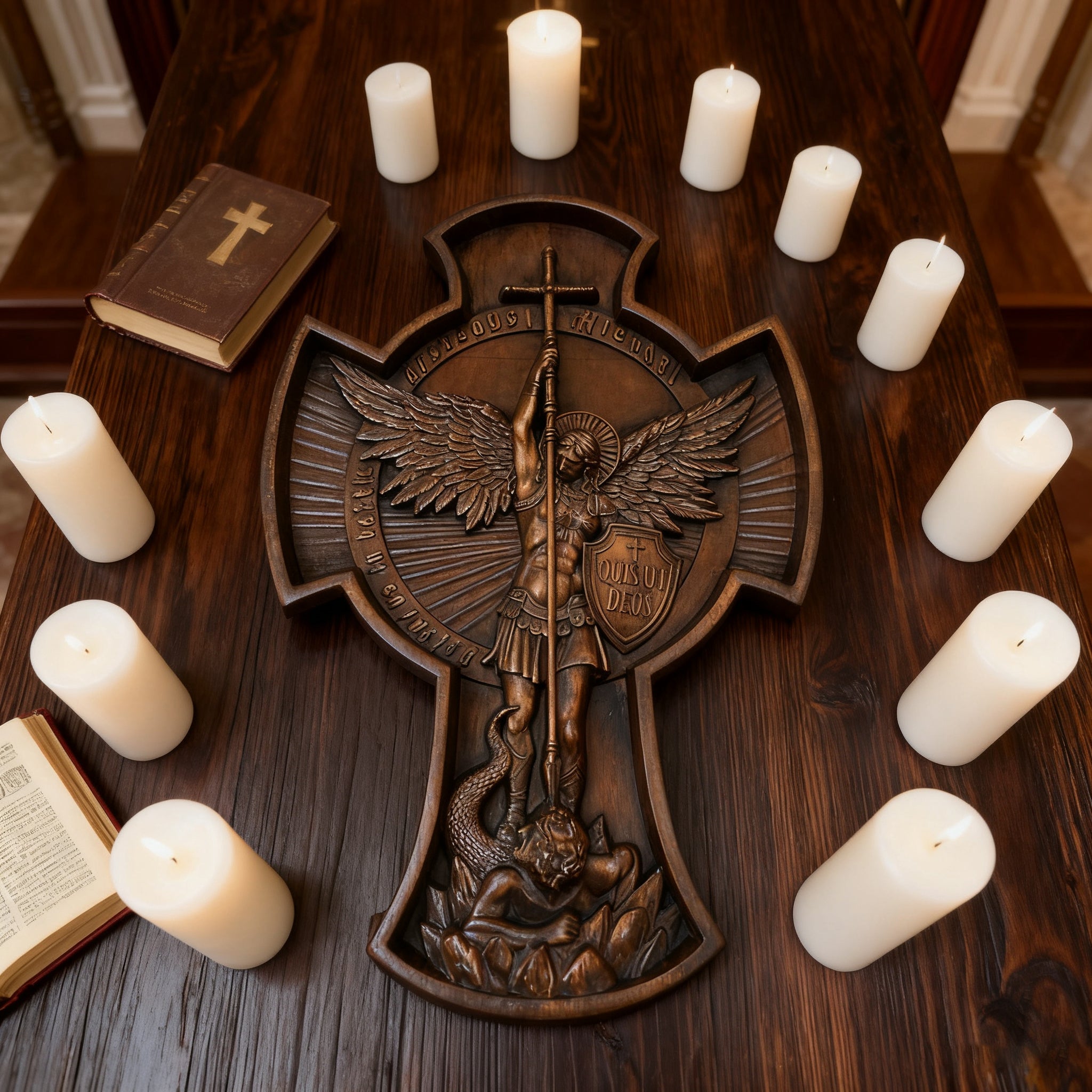 Archangel Michael Solid wood carving gift - Hand carved from a whole piece of wood