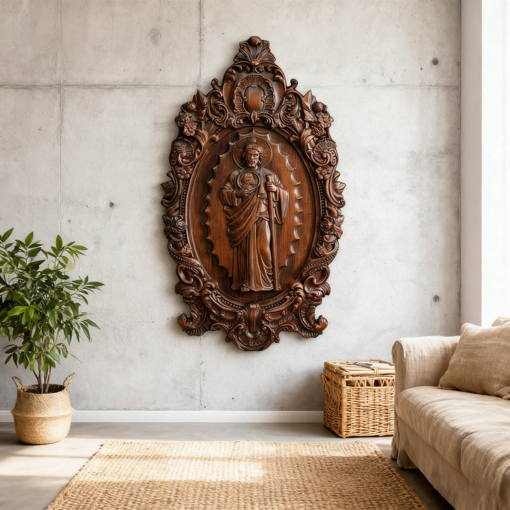St. Jude Wooden Religious Icon Wall Artwork - Patron Saint of Despair in Troubled Times