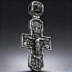 Orthodox S925K Silver Double-Sided Engraved Jesus Christ Crucified and Saints Orthodox Necklace