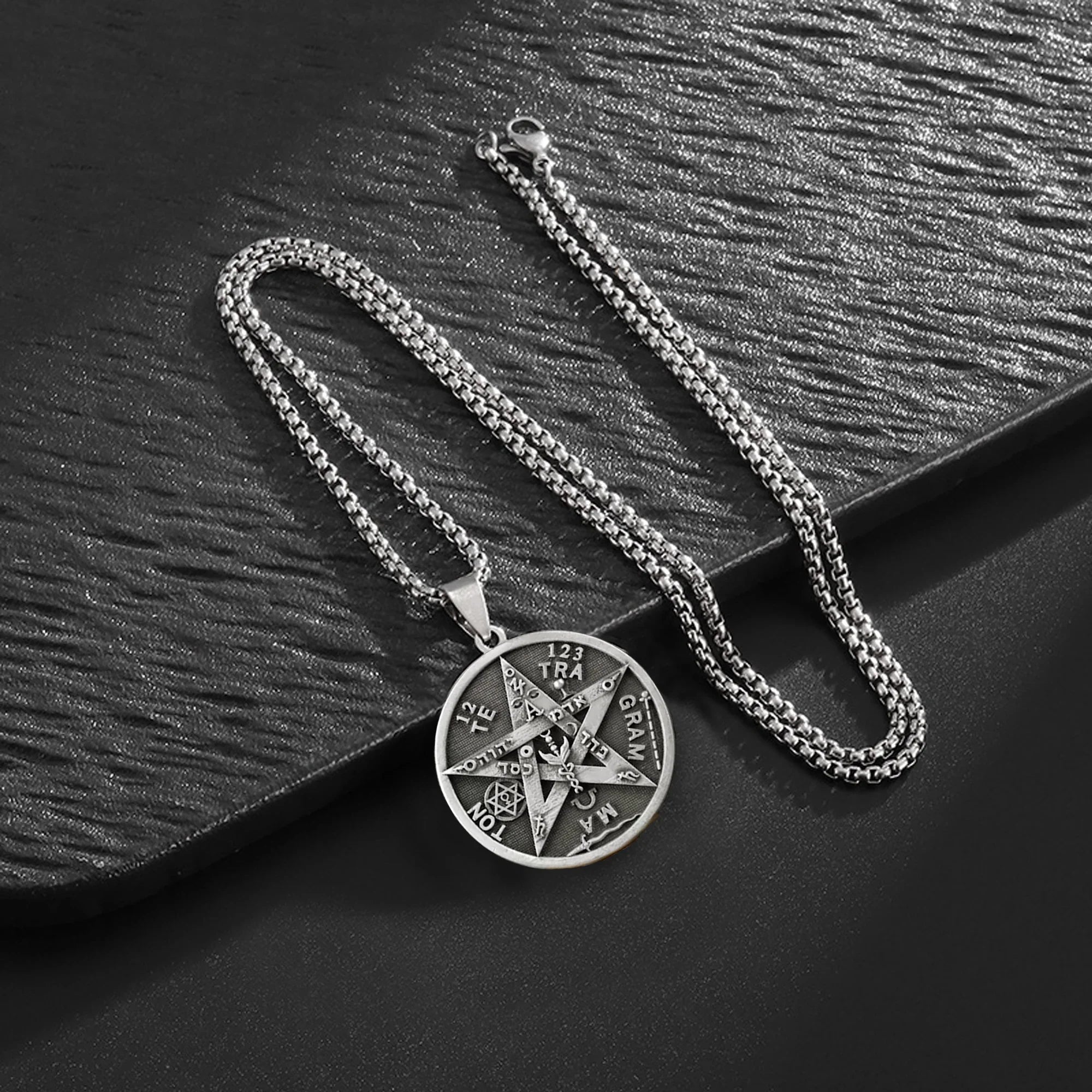 Solomon's Pentacle Reversible Engraved Seal of the Seven Angels Necklace S925K Silver Pendant