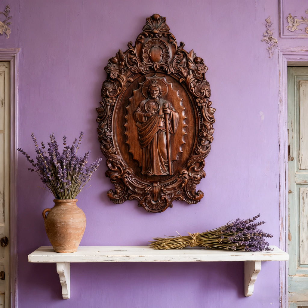 St. Jude Wooden Religious Icon Wall Artwork - Patron Saint of Despair in Troubled Times