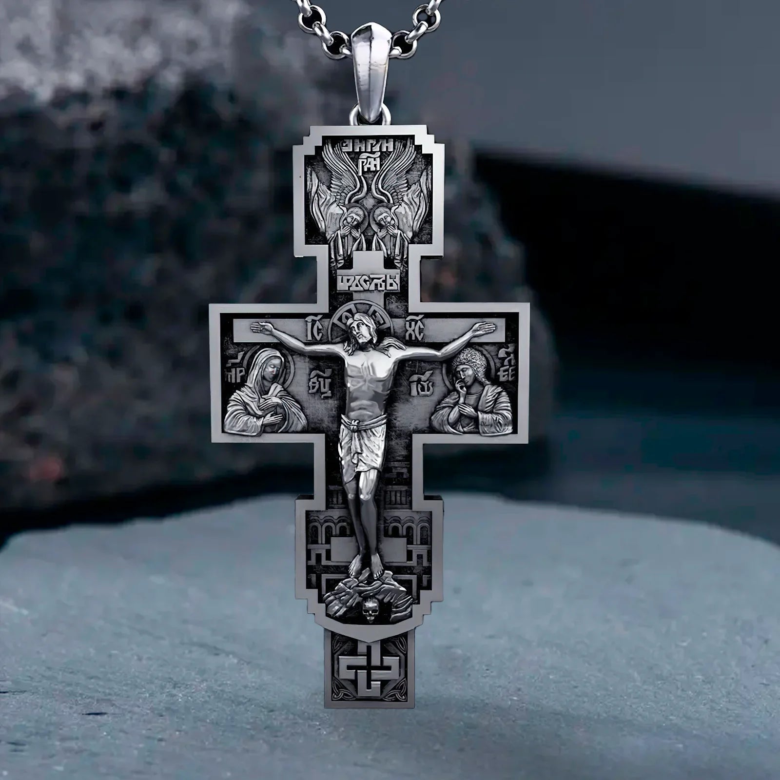 S925K Silver Orthodox Crucifixion Necklace