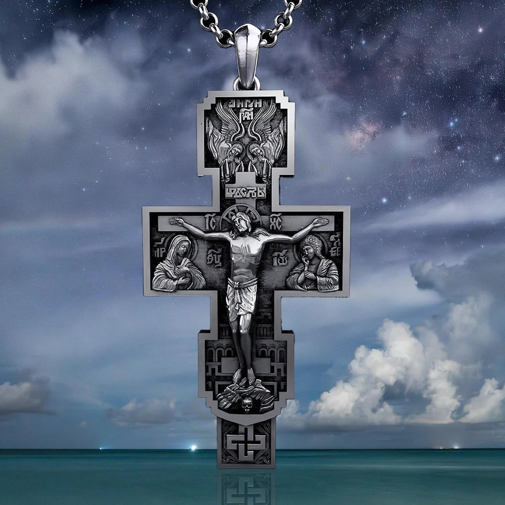 S925K Silver Orthodox Crucifixion Necklace