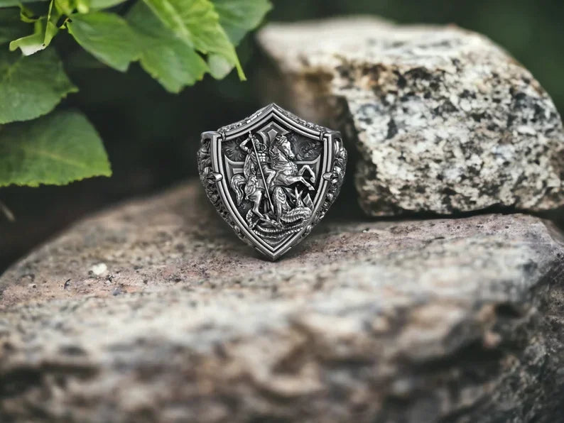 S925K Silver St. George Defeat the Dragon Ring