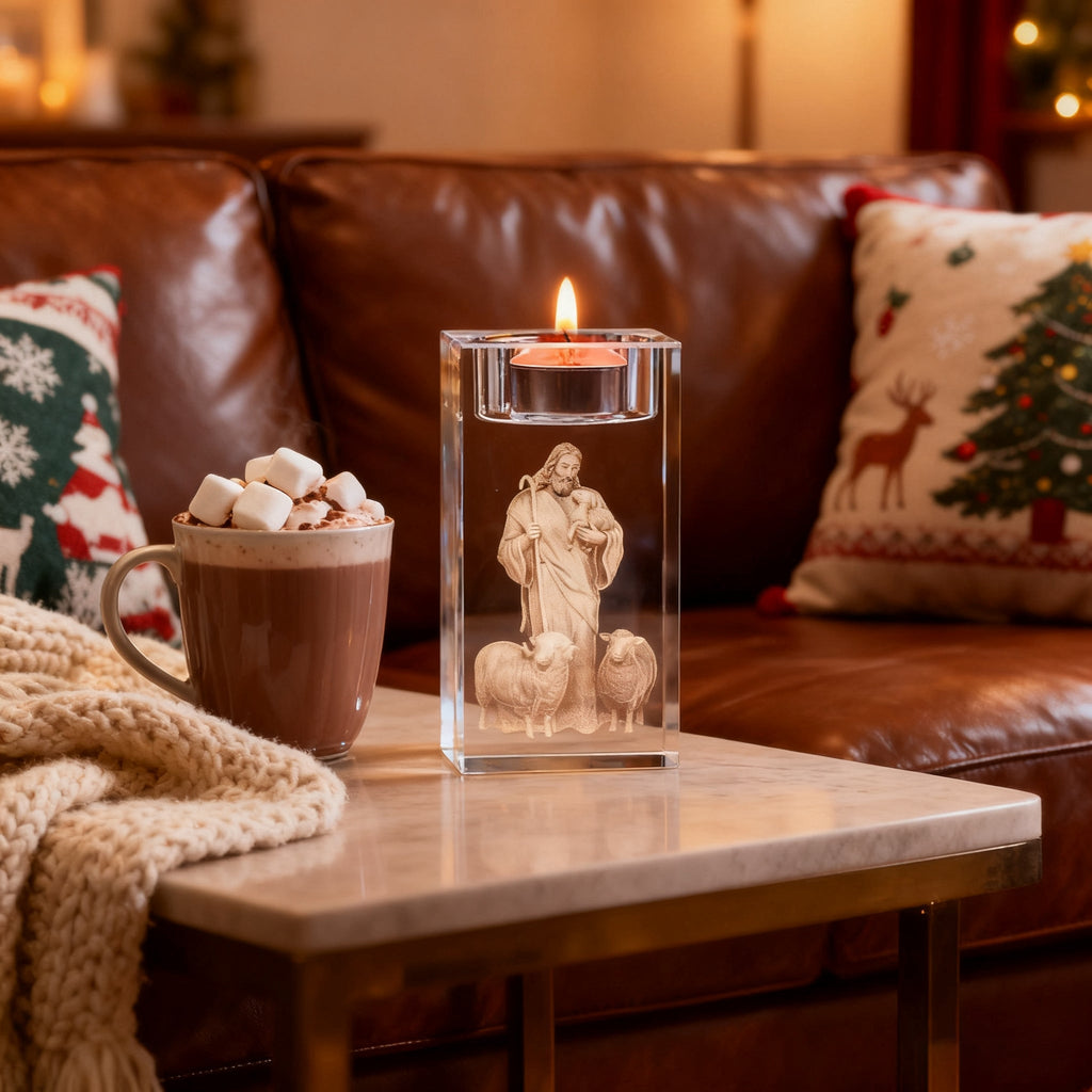 Jesus Crystal Engraved Candle Holder: Light & Faith in One🕯️
