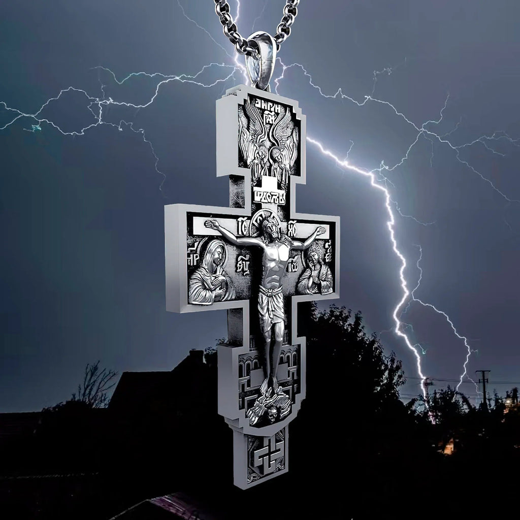 S925K Silver Orthodox Crucifixion Necklace