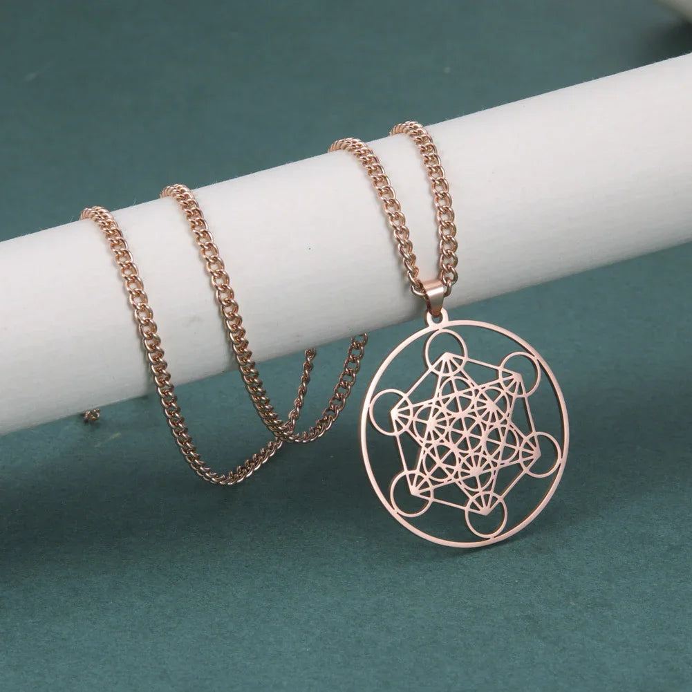 Stainless Steel Metatron's Cube Necklace Pendant Sacred Geometry Amulet Jewelry