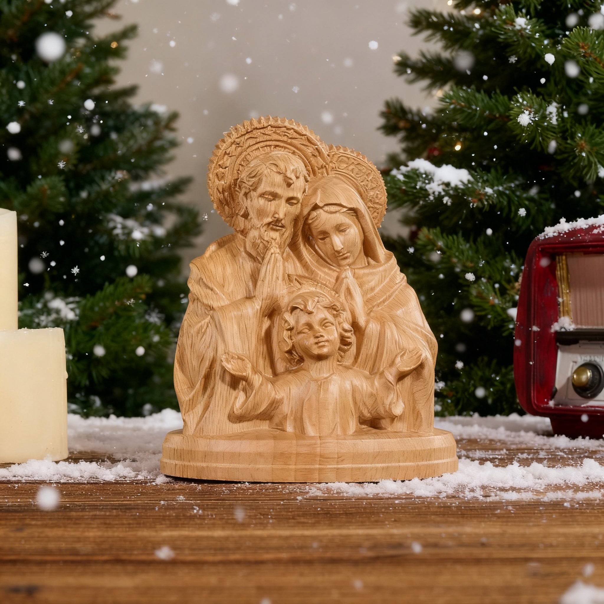 Holy Family Round Wooden Tabletop Ornament