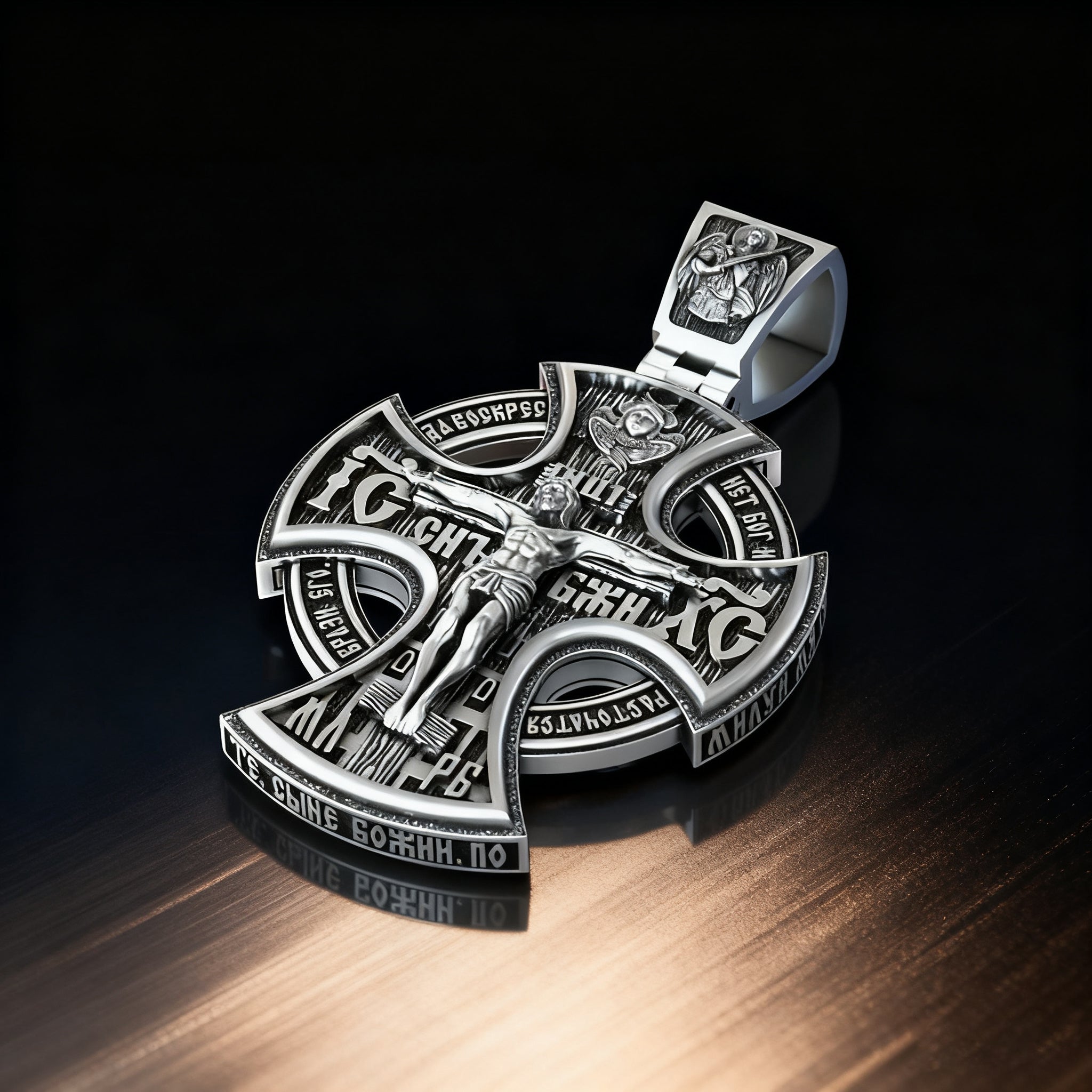 Double Sided 925 Sterling Silver Religious Pendant - Crucifixion of Christ & St. Michael Medal - Choose from 5 Chain Styles - Free Polishing Cloth