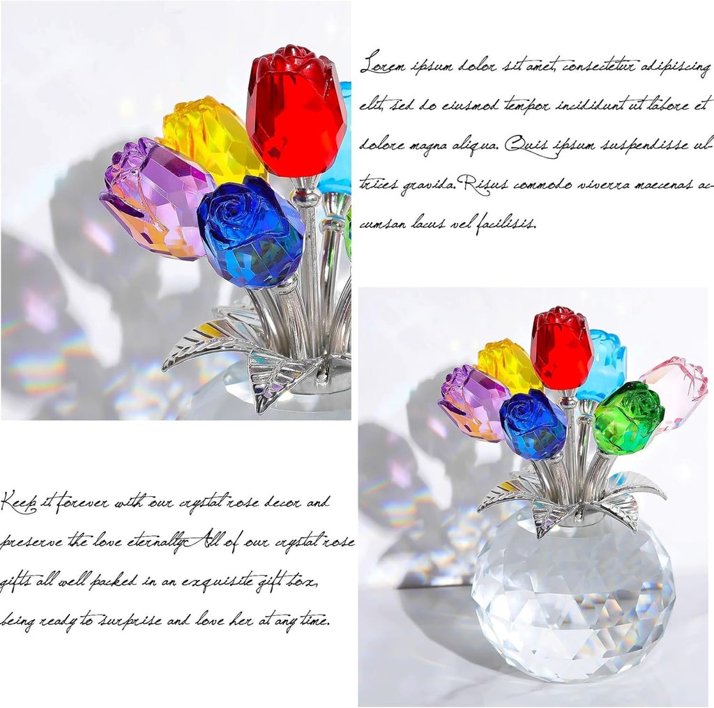 🔥Last Day 50% OFF - ❤️🌹Crystal Colorful Rose Flower Collectible Figurine with Vase💋