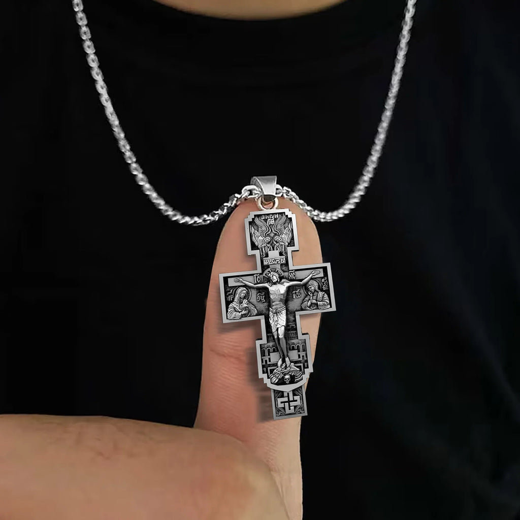 S925K Silver Orthodox Crucifixion Necklace
