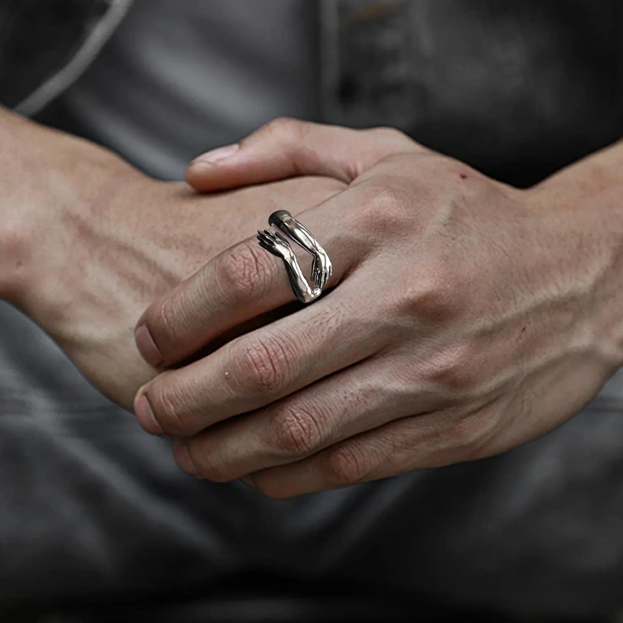 S925K Silver Embrace Gesture Ring