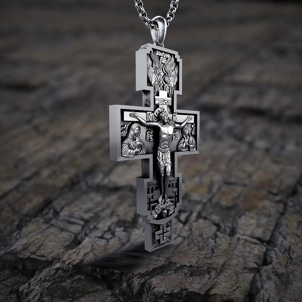 S925K Silver Orthodox Crucifixion Necklace