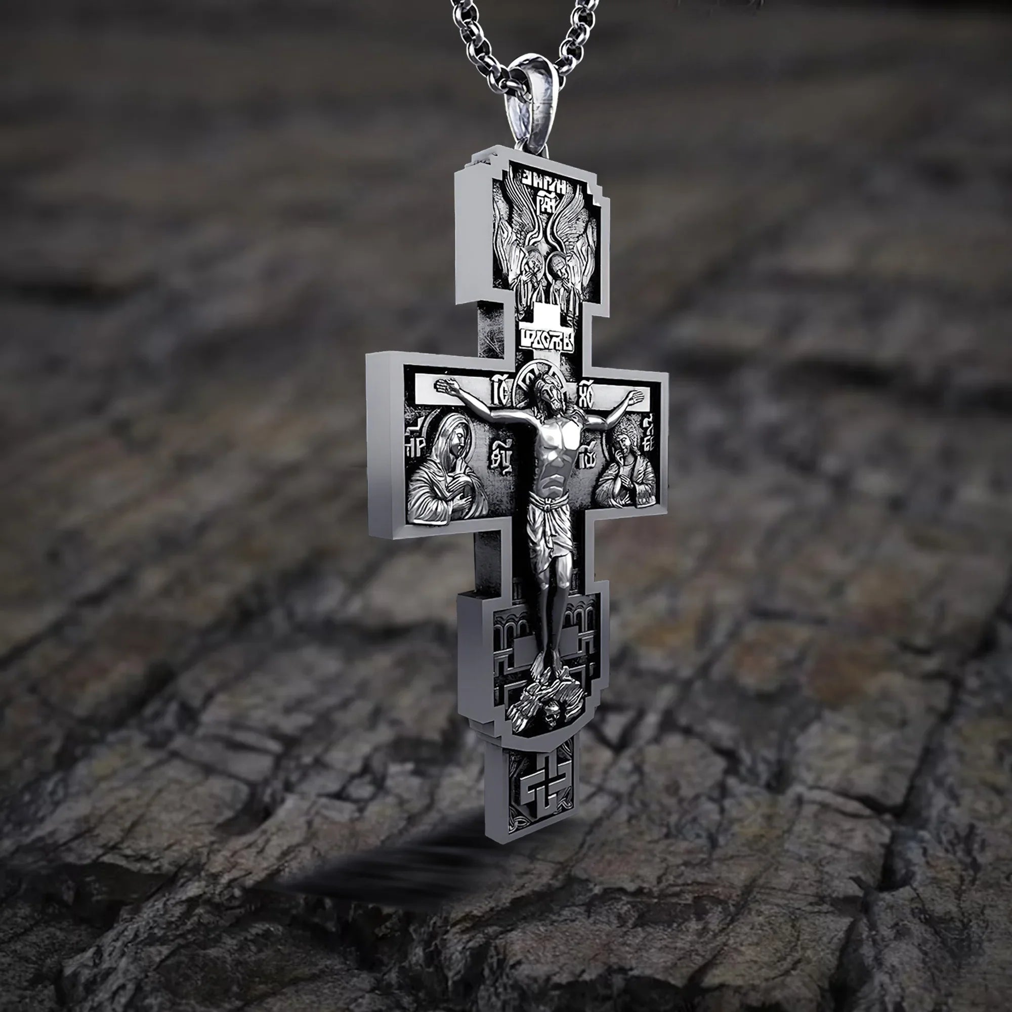 S925K Silver Orthodox Crucifixion Necklace
