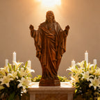 Hand Carved Sacred Heart of Jesus Virgin Mary Wooden Tabletop Ornament