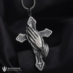 Pure Tin Praying Hand and Crucifix Pendant Necklace