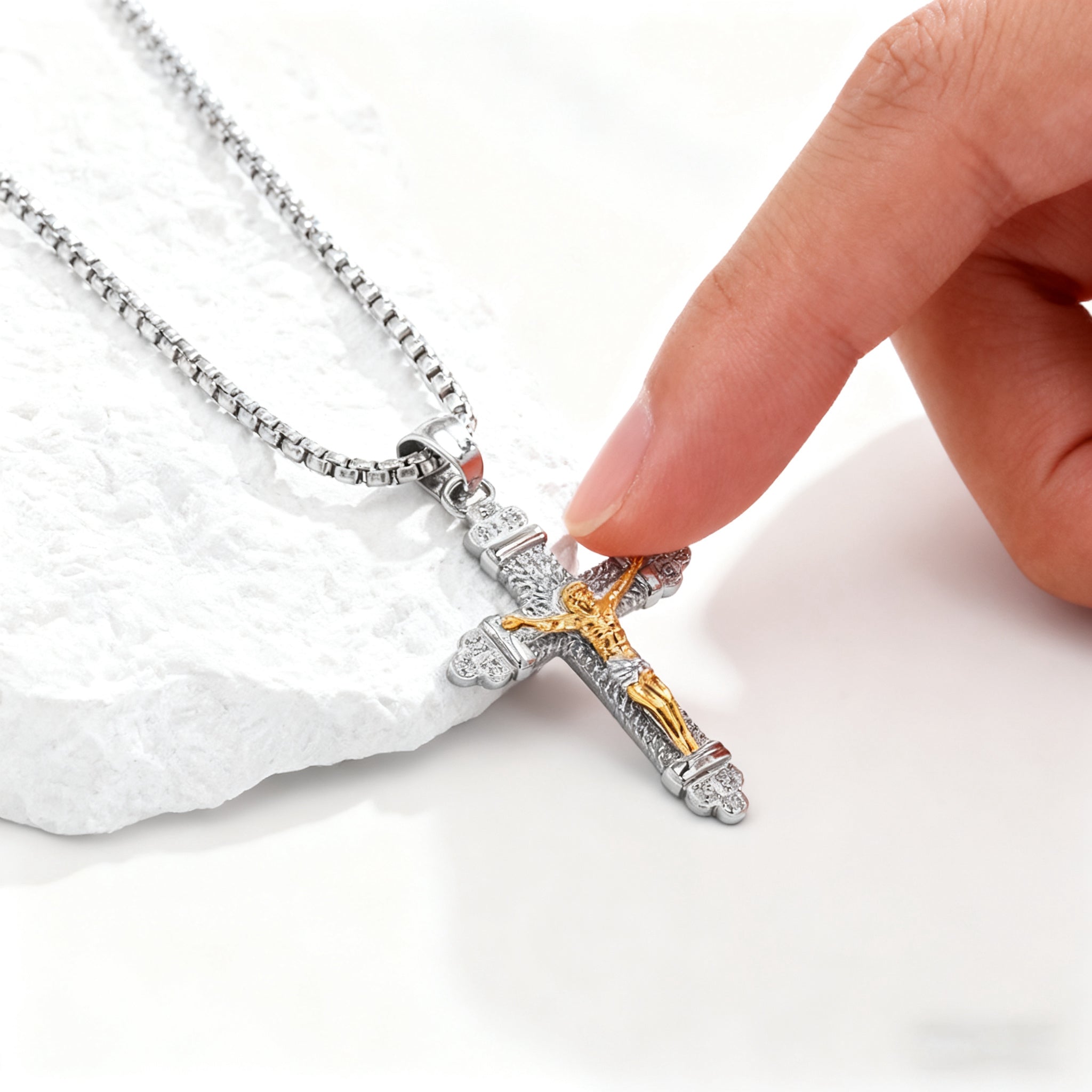Titanium Steel Crucifix NecklacTitanium Steel Crucifix Necklace with Zircon | A Testament of Strength and Faithe with Zircon