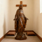 Hand Carved Sacred Heart of Jesus Virgin Mary Wooden Tabletop Ornament