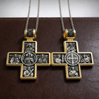 Double-Sided S925K Sterling Silver Sacred Heart and Saint Cross Pendant—Your Daily Spiritual Companion
