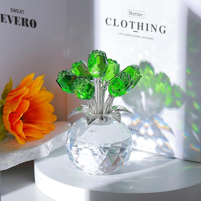 🔥Last Day 50% OFF - ❤️🌹Crystal Colorful Rose Flower Collectible Figurine with Vase💋