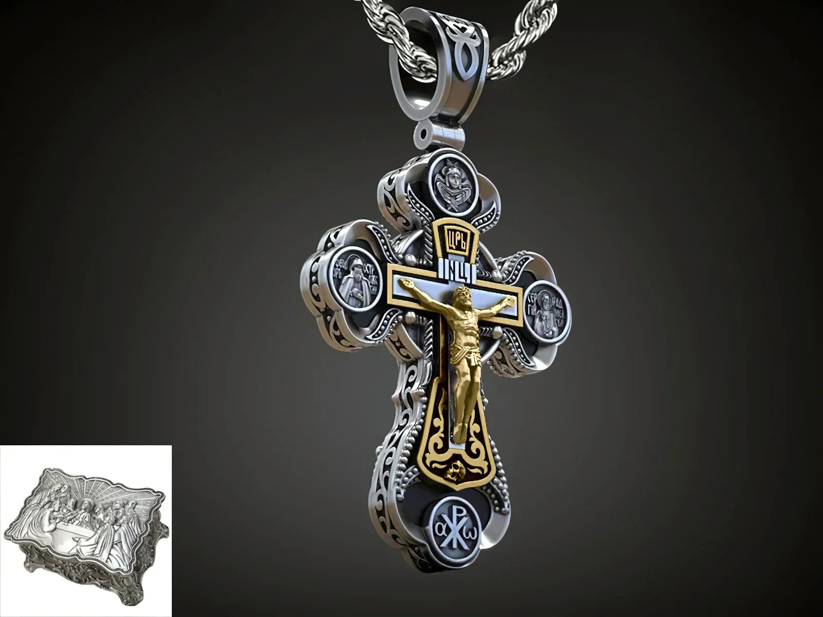 Two-Sided Devotional Cross - Jesus & Mary in 925 Silver - Wearable Faith