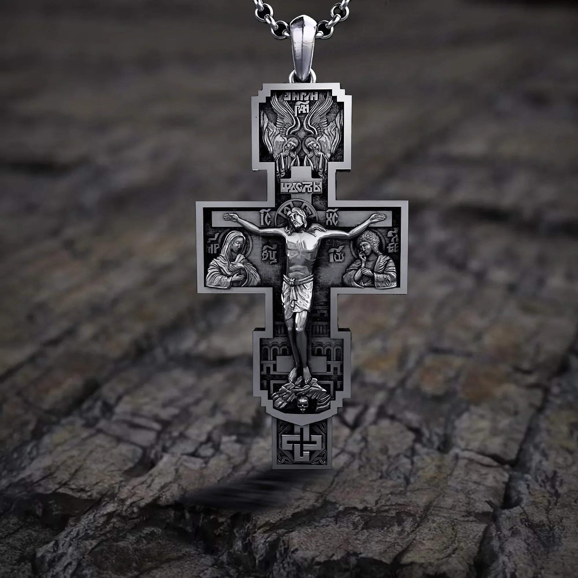 S925K Silver Orthodox Crucifixion Necklace