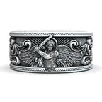S925K Silver Archangel Michael Ring | Sacred Protection and Baroque Rococo Style Engravings