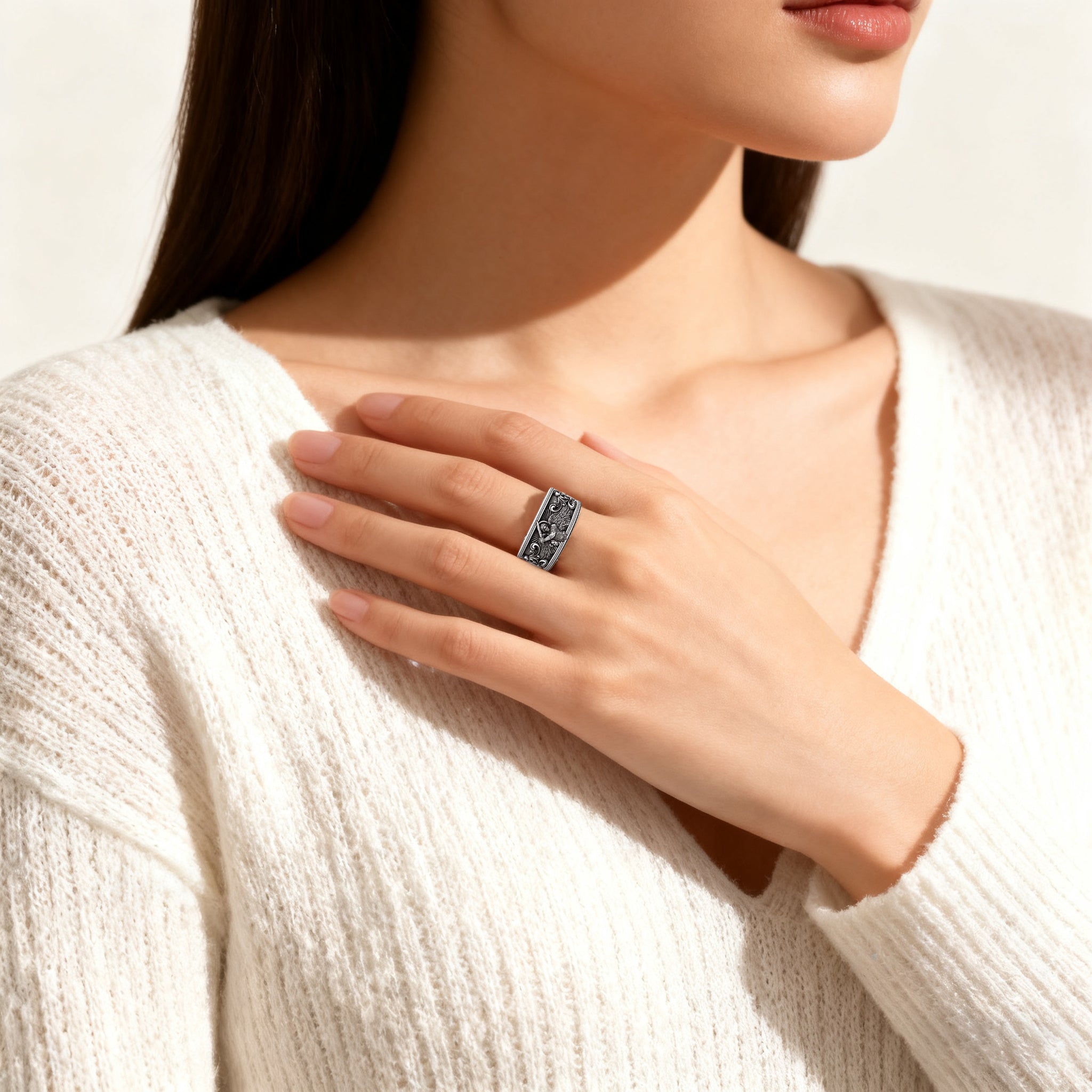 S925K Silver Archangel Michael Ring | Sacred Protection and Baroque Rococo Style Engravings
