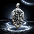 S925K Silver Necklace Sword and Shield Rose: Embedded Shield of Faith
