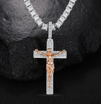 Artisan-Carved Copper Jesus Cross Pendant - Moissanite-Encrusted Hip Hop Religious Necklace