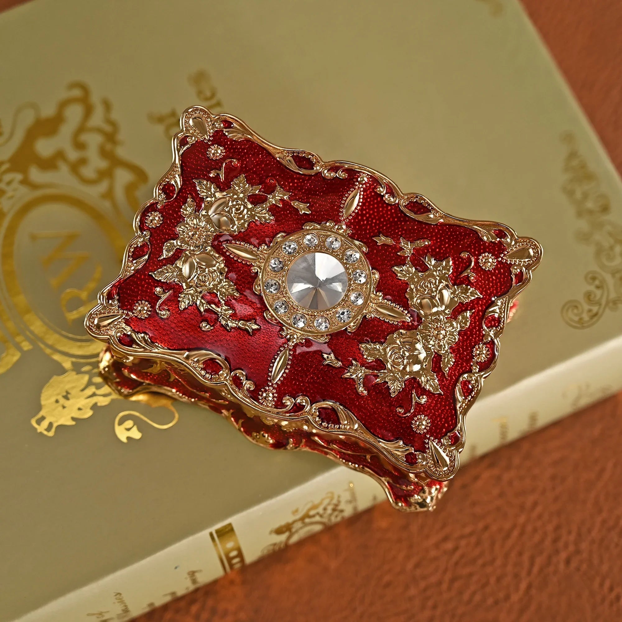 European vintage rose pattern zinc alloy jewelry box desktop ornament