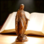 Hand Carved Sacred Heart of Jesus Virgin Mary Wooden Tabletop Ornament
