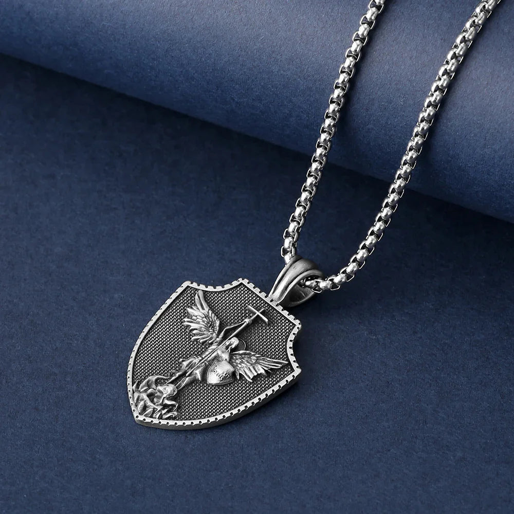 PURE TIN ST Michael's Archangel Necklace. Paratrooper Police Military Paramedic Grocers Mariners and military personnel Patron Saint Amulet