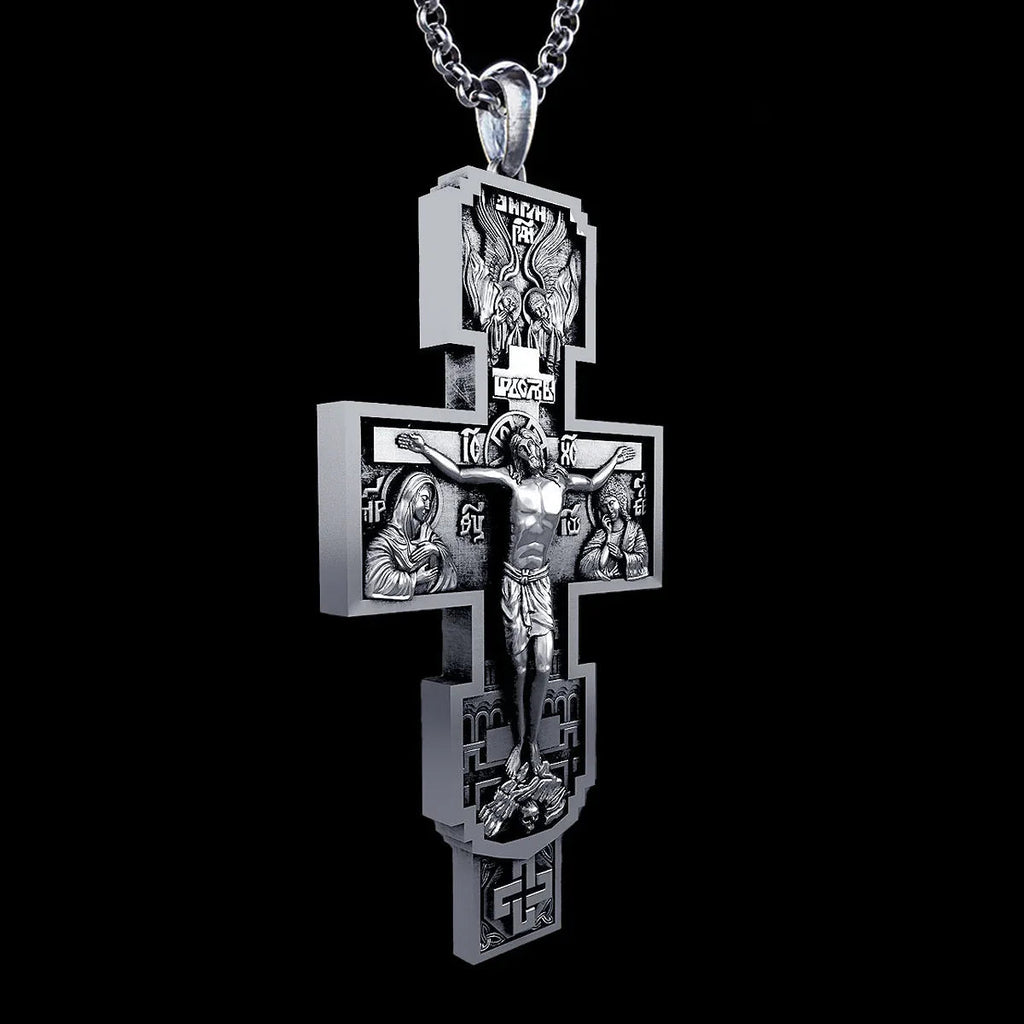 S925K Silver Orthodox Crucifixion Necklace