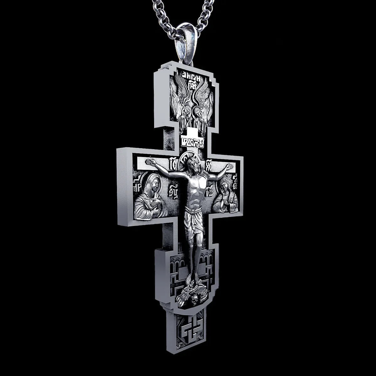 S925K Silver Orthodox Crucifixion Necklace