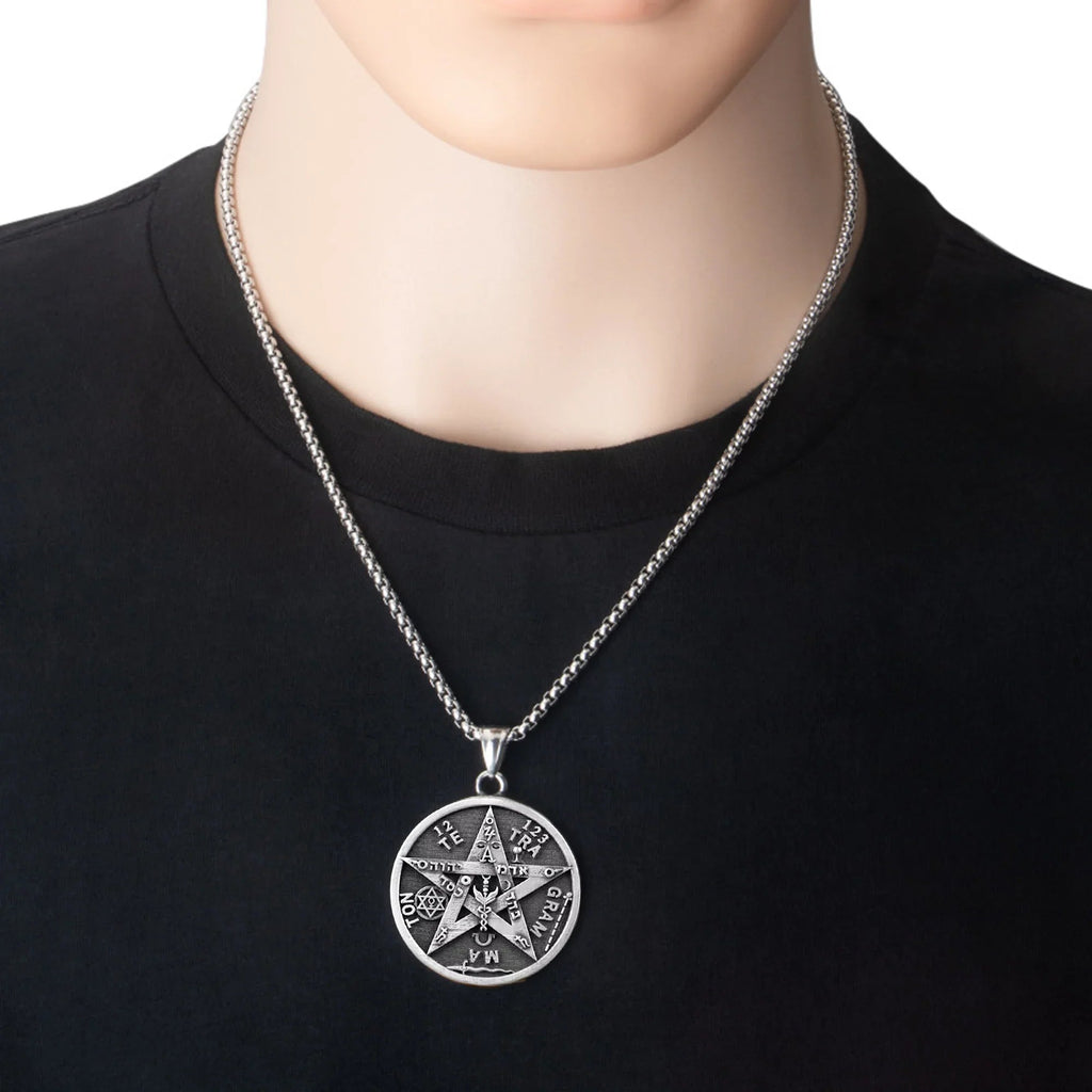 Solomon's Pentacle Reversible Engraved Seal of the Seven Angels Necklace S925K Silver Pendant