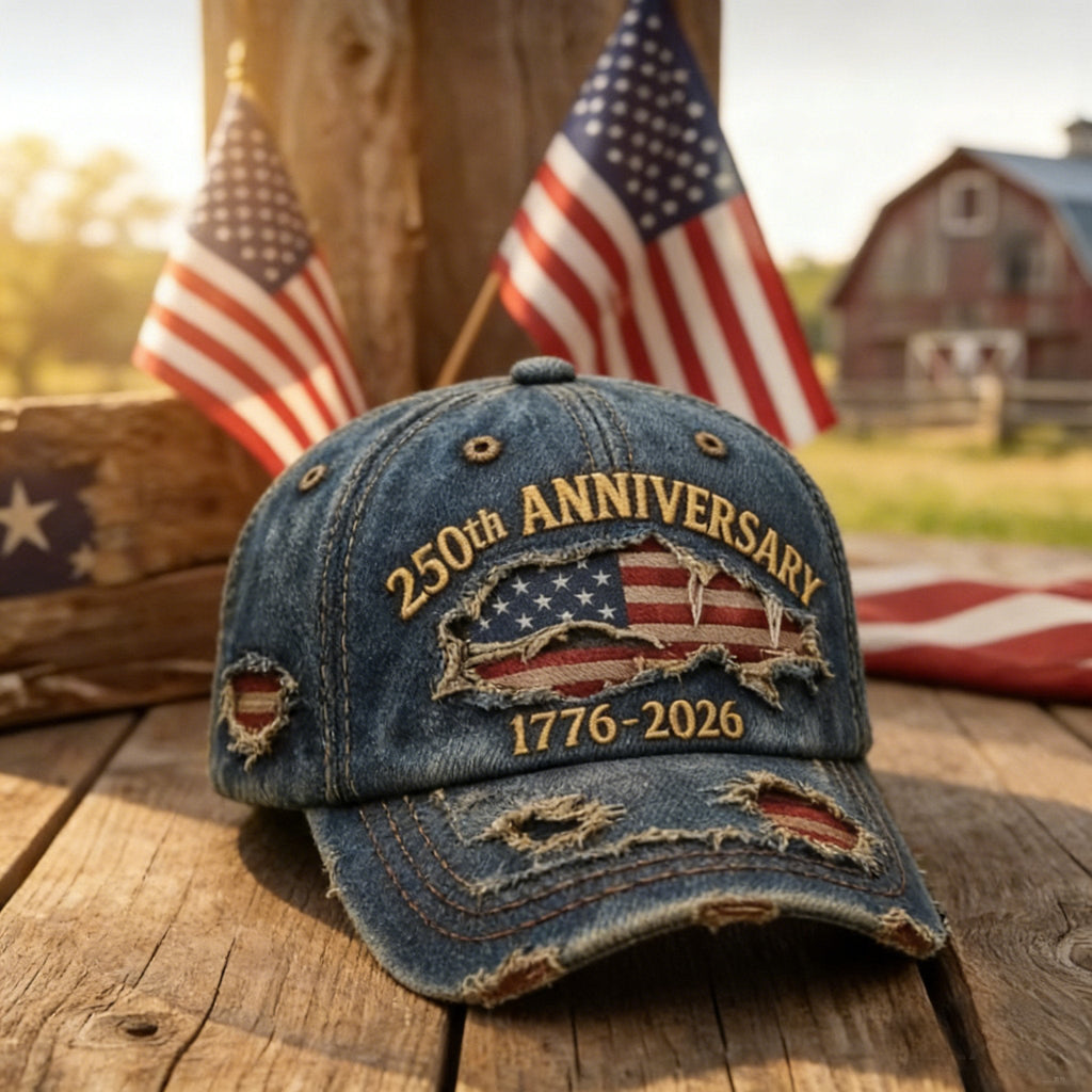 🎖 🧢250th Anniversary 1776-2026 Distressed Denim Baseball Cap🔥