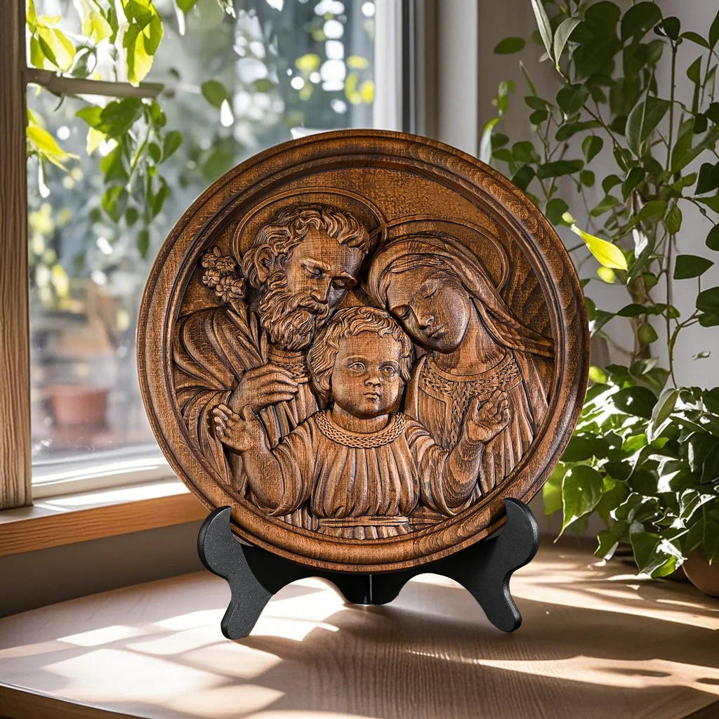 Holy Family Wooden Plaque: A Christian Symbol of Love, Faith, & Family