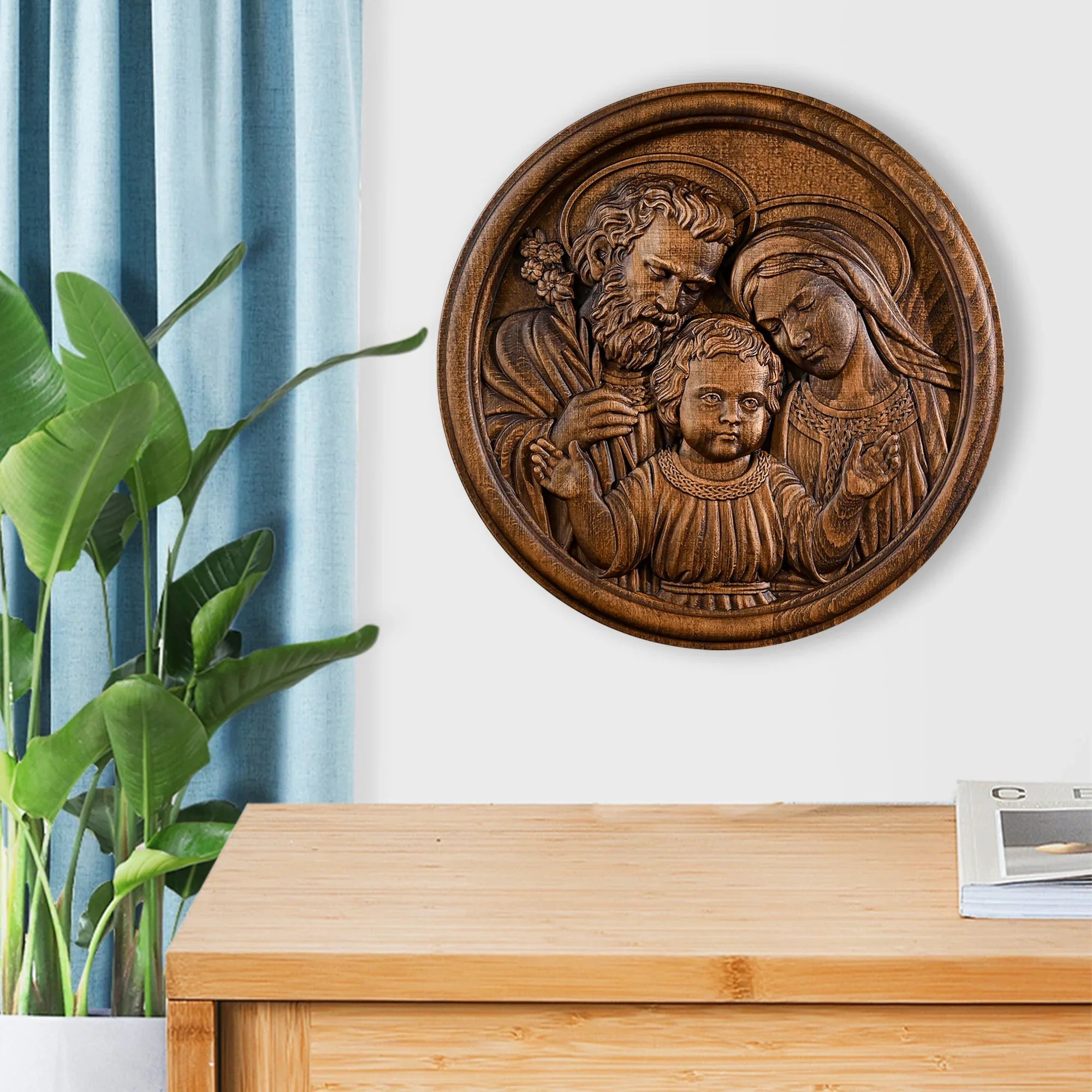 Holy Family Wooden Plaque: A Christian Symbol of Love, Faith, & Family