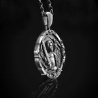 S925k Silver St. Michael Shield Angel Amulet Badge Necklace
